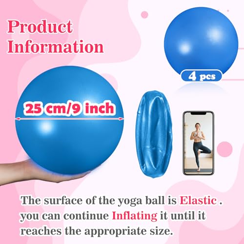 Image of 4 Pcs Small Exercise Pilates Ball Bulk 9 Inch Mini Yoga Balls Anti Burst and Slip for Stability, Fitness, Physical Therapy, Stretching & Core Workout at Home Gym Office Class
