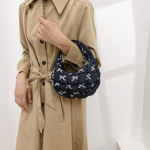 Image of Quilted MINI Handbag and Purses Women Puffer Nylon Hobo Cotton Padded Purse Work Travel Lightweight