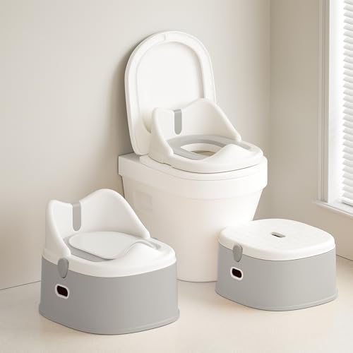 Image of 3-in-1 Toddler Potty Training Toilet for Boys and Girls with Soft Cushion Multi-use Baby Potty Chair for Toddlers 1-3 Training Potty Seat Toddler Toilet Baby Potty Training Seat with Step Stool