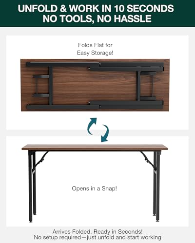 Image of Small Folding Computer Desk - Portable 55.1 Inch Foldable Laptop Table, Collapsible and Compact for Easy and Fast Setup, Lightweight for Small Spaces, Home Craft and Study Use, Dark Walnut