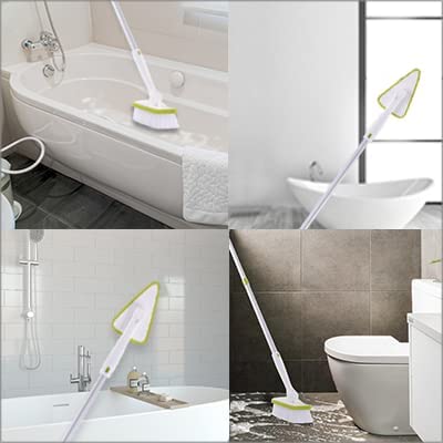 Cqt 2 In 1 Bathroom Cleaning Brush With 46" Extendable Long Handle Detachable Stiff Bristles Scrub Brush With 2 Scrubber Heads And 2 Scouring Pad Head For Cleaning Bathtub Shower Bathroom (Applegreen) #TOP2