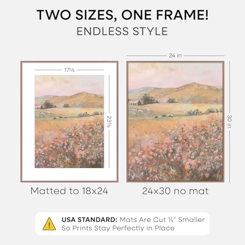 Image of Homeforia 24x30 Poster Frame Mocha, High End Metal 24 x 30 Picture Frames with Mat 18 by 24 inches Photo, 24x30 Mocha Frame Matted to 18x24 Print, 30x24 Large Frame, Tempered Glass, Wall Kit, Set of 1
