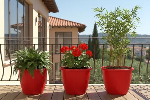 Image of Go Hooked Sunshine Flower Pot /Planters for Home Decor, Plastic Pots for Gardening /Home, Flower Pots Indoor-Outdoor & Planter for Plants (Red) (Pack of 3)