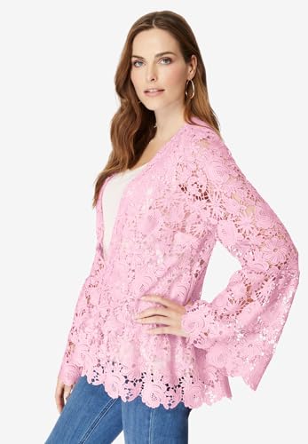 Roaman's Women's Plus Size Bell Sleeve Lace Jacket3