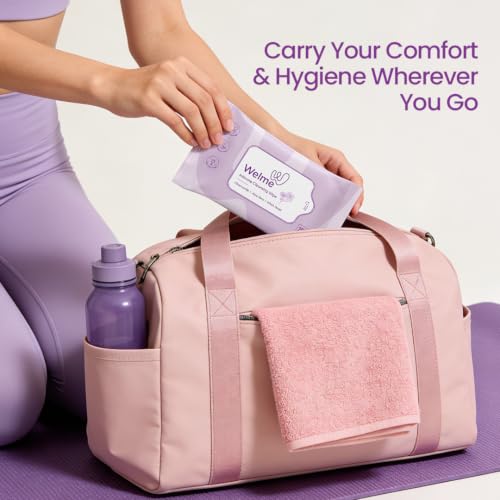 Image of Welme Intimate Cleansing Intimate Wipes for Daily Use | Chamomile, Aloe Vera & Witch Hazel | pH Balanced | Infused with Prebiotics | 20 Wipes for Travel, Periods & Pre /Post Intimacy