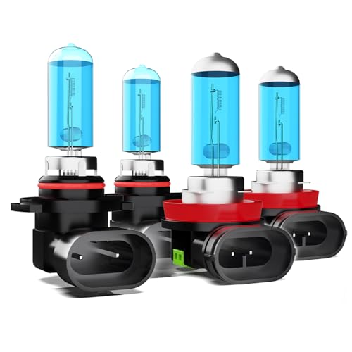 DMEPUGI Light Bulbs Compatible with Ford EcoSport 2018-2020 halogen headlight bulbs,9005/HB3/H10 High Beam + H11/H8/H9 Low Beams,Pack of 4