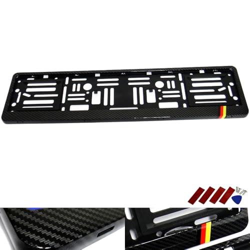 1x Black Hydrographic Carbon Fiber Standard Euro Car License Plate Holder Surround Tag Frame Bracket German Car Deutschland