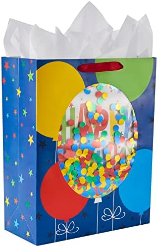 SUNCOLOR 16″ Extra Large Gift Bag for Birthday Party Bag With Tissue Paper(Blue)