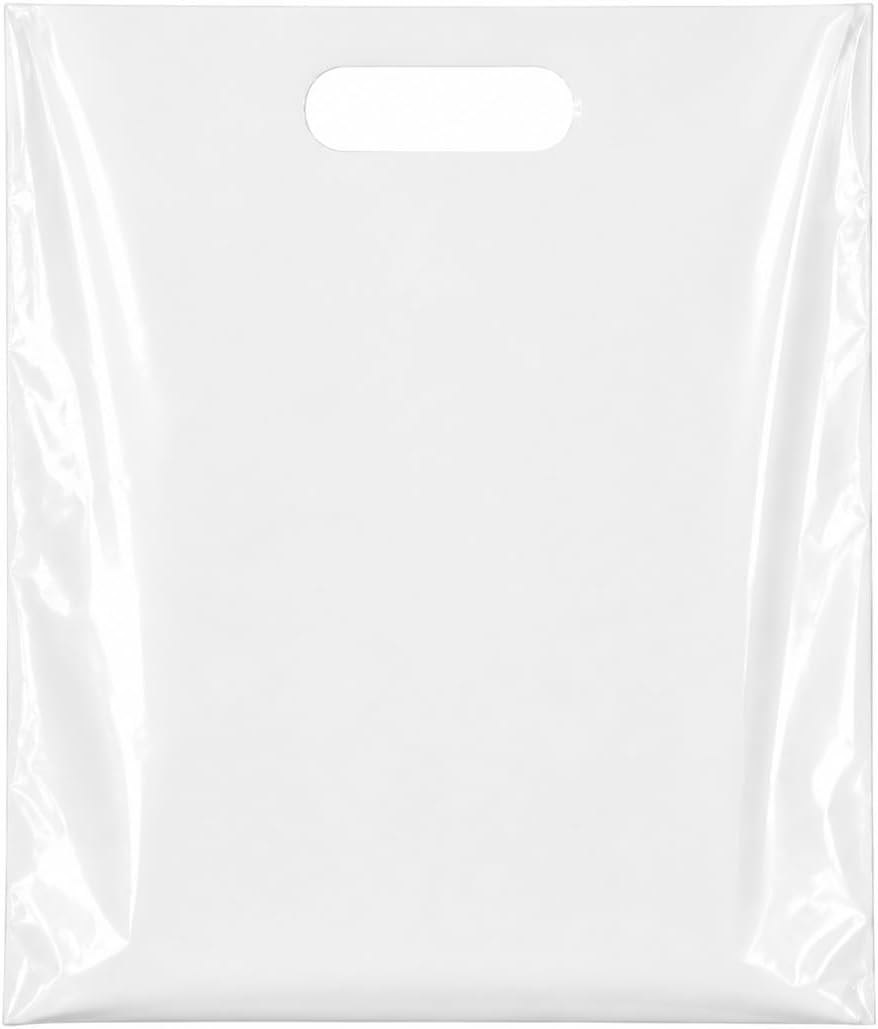 100 Count White Merchandise Bags 12" x 15" with Die-Cut Handles