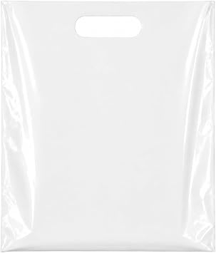 100 Count White Merchandise Bags 12" x 15" with Die-Cut Handles