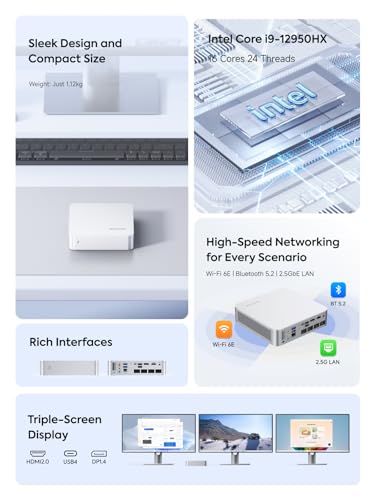 Image of MINISFORUM M1-1295 Mini PC Core i9-12950HX Processor(16C /24T, up to 5GHz) 32GB RAM 1TB SSD Desktop Computer, HDMI /DP /USB-C Video Output, 2.5G RJ45 /WiF6E /BT5.2, 4X USB Port Micro Computer