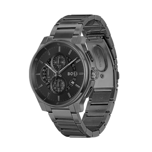 Image of BOSS Peak 2.0 Qtz Chrono Black Round Dial Men's Watch|Stainless Steel Material|Black Color Band - 1514192