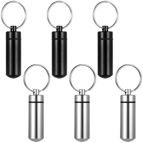6 llaveros de cenizas de cremación, joyería de vial de recuerdo, llaveros cilíndricos para cenizas y objetos pequeños, negro / plateado, Talla única