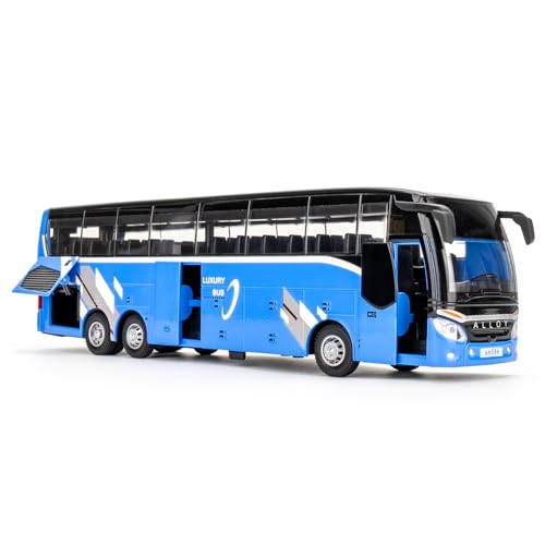 Modelo de autobús de lujo escala 1:24 azul miniatura 1