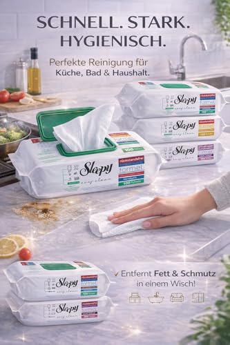 Original Sleepy Easy Clean Reinigungstücher 6er Set – 600 Reinigungstücher – Reißfeste Allzwecktücher für Küche, Bad & Haushalt – Stark gegen Fett & Schmutz – Wiederverwendbar & saugstark
