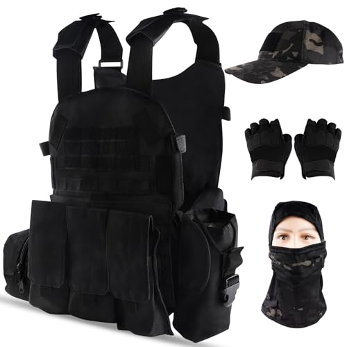 Tactical Vest Set for Men, Airsoft Paintball Vest Quick Release Airsoft Vest and Equipment with Hat,Glove,Visor