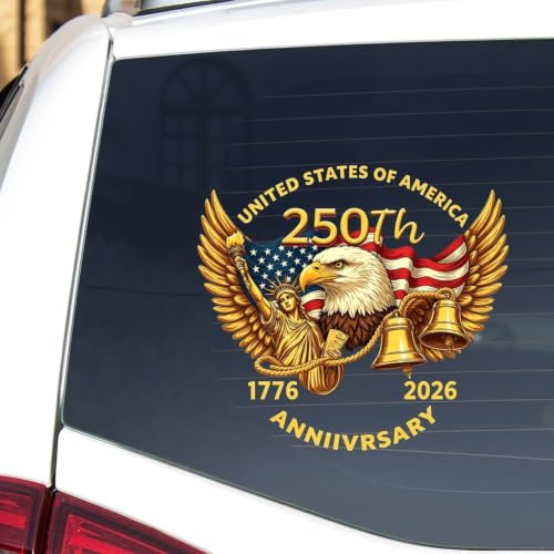 Image of 2pcs 250th Anniversary USA Car Window Decal Eagle Wings Sticker | 1776-2026 American Independence Commemorative Decals USA Patriotic 4th of July Vinyl Bumper Stickers for Car Truck 10 inch