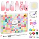 Beetles 150Pcs Soft Nail Sponges for Ombre, Colorful Nail Sponge with Grabbing Pen, White Pat Painting Gel Polish Kit for Gradient Ombre Blush Chrome Design Nails Art Tools, Home DIY Salon Manicure
