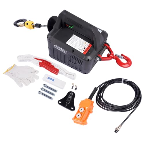 3 en 1 Cabrestante eléctrico 1500W, 300KG capacidad de carga elevación vertical y horizontal, mando a distancia 120M, con Eslinga de 7.5m para Elevación, 5M/Min Hopzty