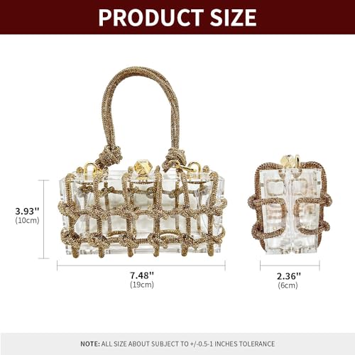 Image of Acrylic Clutch with Rhinestone Sparkly Purse, Transparent Evening Bags Prom, Wedding, Party, Gold