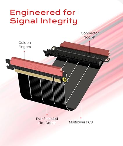 Image of LINKUP PCIE 5.0 Riser Cable | for Vertical GPU Mount | ITX Double Reverse | Graphics Card GPU Ready | Usable with PCIe 4.0 & RX 9070 / RTX5090 | 20cm (Total Length: 22.2cm)