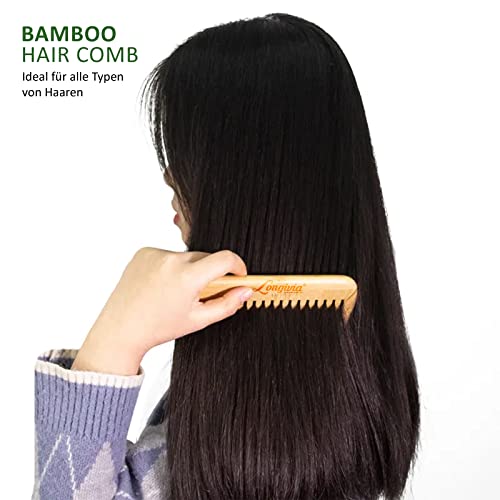 Foto von Longivia® Kamm für Locken Haar Ökologischer Holzkamm Grob 100% aus natürlichem Bambus Lockenkamm Naturlocken - Kamm Breite Zinken - Wide Tooth Comb Entwirrkamm