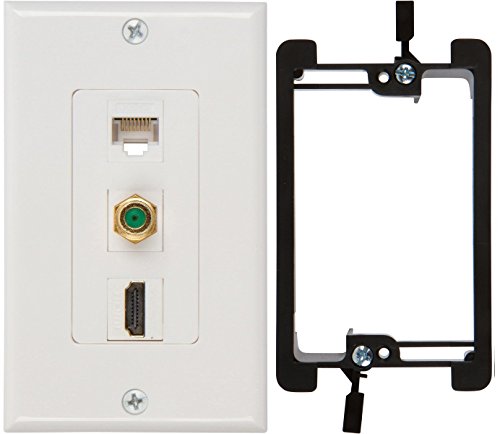 BUYER'S POINT HDMI, Coax & Ethernet Wall Plate | UL Listed HMDI 2.0, Coax & Cat6 Ethernet RJ45 Port w/Single Gang Mounting Bracket, Perfect for Smart HDTVs and Network Devices (White) — 1 Pack