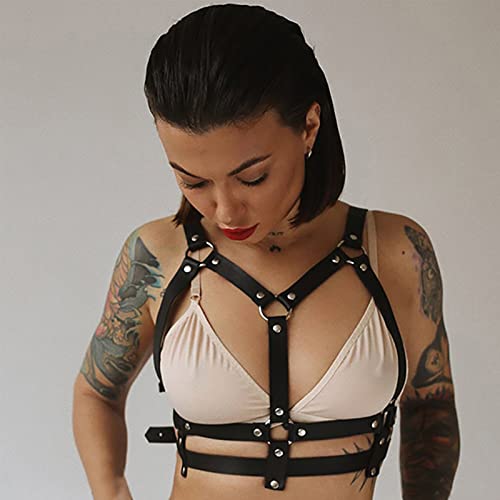 SUPKTHDY Damen Punk Gothic Leder Harness Brustgurte Cupless Lingerie Einstellbare Sex für Paare Extrem Sexy Art Dessous Gothic Fetisch Cosplay Party Kostüme Clubwear Erotisch Dessous