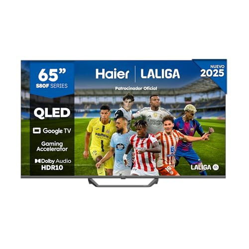 Haier QLED 4K UHD H65S80FUX - 65', Smart TV, Google TV, Dolby Audio, HDR 10, Smart Remote Control, Google Assistant, Bluetooth 5.1, Gaming Accelerator, USB 2.0, DBX TV, HDMI 2.1 x 4, Sin Marcos, 2025
