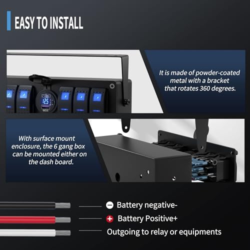 Image of Joinfworld 6 Gang Rocker Switch Box Waterproof 12V SPST ON /Off lED Light Bar Switch Panel with Dual USB Outlet PD3.0 & QC3.0 Car USB Port for Boat Marine Automotive Car Truck RV UTV