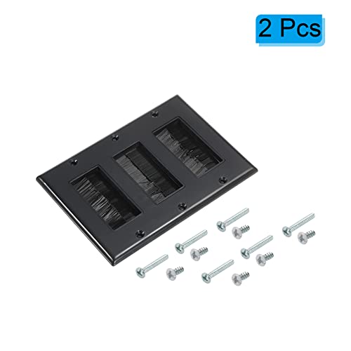 PATIKIL Brush Wall Plate Decoration Wall Panel Cable Pass Through Three Gang 163mmx114mm Black for Low-Voltage Cables Pack of 2 - Image 3