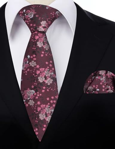 Image of Alizeal Mens 3.15inches Delicate Floral Tie with Small Flower Printed Handkerchief Set