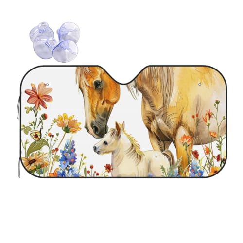 Couverture pare-brise voiture motif cheval contre la chaleur estivale et rayons UV 70x130cm