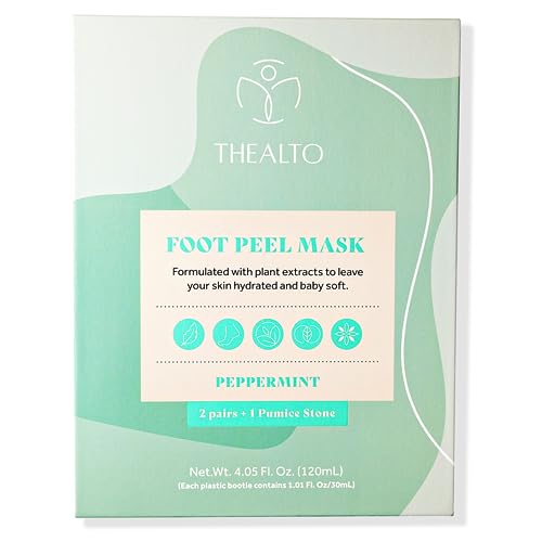 Thealto Mascarilla exfoliante para pies con piedra pómez (paquete de 2) - Para pies secos, agrietados y callosos - Aroma a menta - Con extracto de plantas para pies suaves como los de un bebé - Tratam