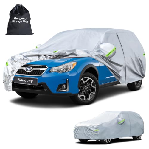 Image of Kaugung Car Cover Custom Fit for Subaru Crosstrek (2017-2025), 6 Layers Waterproof All Weather for Automobiles Full Exterior Cover Rain Sun Snow Protector with Door Zipper. Silver