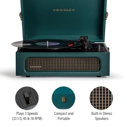 Image of Crosley CR8017B-DT Voyager Record Player, Dark Teal | 3-Speed Turntable, Bluetooth In / Out, Built-in Full-Range Stereo Speakers, Adjustable Pitch Control