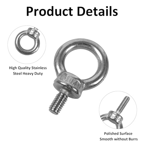 Image of 8PCS M6 Male Thread Eye Bolts, Stainless Steel Lifting Shoulder Eye Bolt, Heavy Duty Screw Ring Shaped Eye Bolt