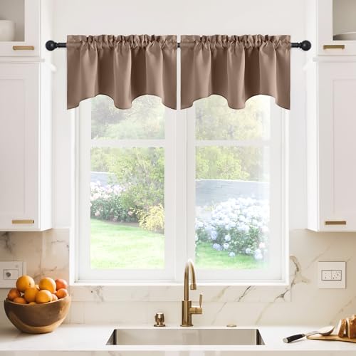 NICETOWN Kitchen Blackout Valances for Windows, Farmhouse Style Rod Pocket Thermal Insulated Window Covering Solid Short Curtain for Small Window Bedr