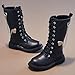Girls Knee High Boots Winter Lace up Zipper Mid Calf Military Boots with Metal Chain PU Leather Goth Sole Boot Fashion Dress Shoes Fall Winter Spring Steampunk Booties (2 Big Kids)