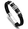 HALUKAKAH Men's Genuine Leather Titanium Bracelet Black Magnetic Clasp Solo Silver/Honor Gold/Nightwatch Black Size Adjustable 21.5-23cm with Free GIftbox (Solo Silver 21.5-23cm with an Extra Clasp) #3