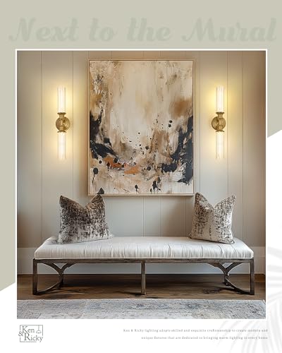 Image of Ken & Ricky Hardwired Modern 24 inch Wall Sconces Set of Two, Gold | Clear Glass,Easy Install,Sconces Decor,2PK,Wall Light fixtures for Bathroom Mirror Living Room Hallway Bedroom