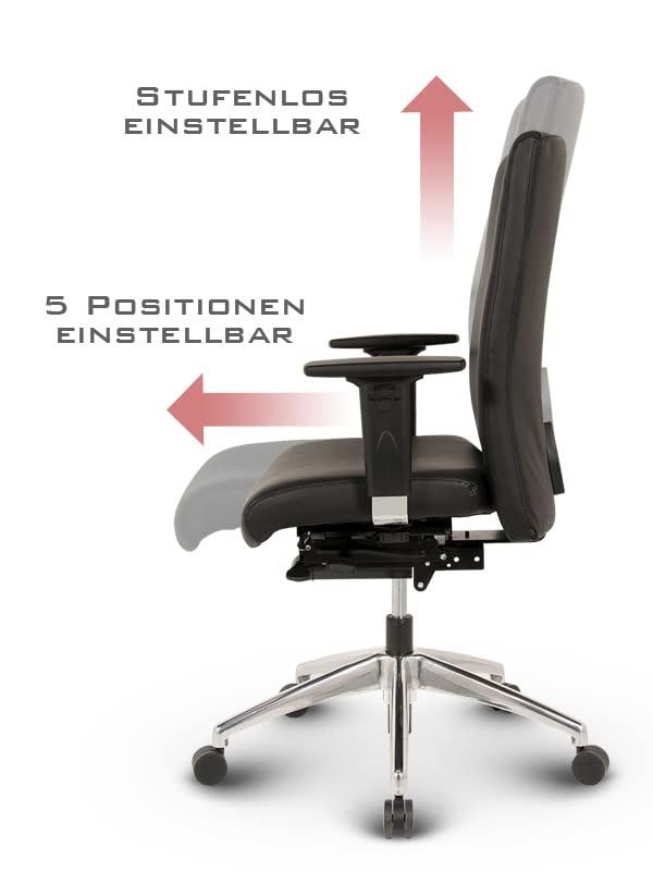 VERSEE Ergonomischer Echt-Leder Bürostuhl Konferenzstuhl Terox in Schwarz - Für Büro und Home-Office - Belastbar bis 150kg