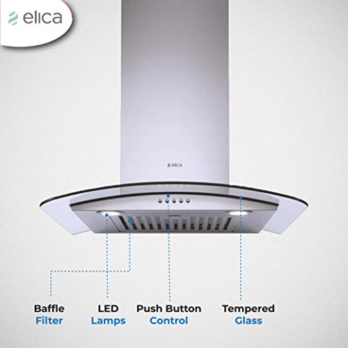 Image of Elica 60 cm 1220 m3 /hr Chimney with Installation Kit & with 15 Years Warranty (GLACE SF ETB PLUS LTW 60 PB LED SS, Silver)