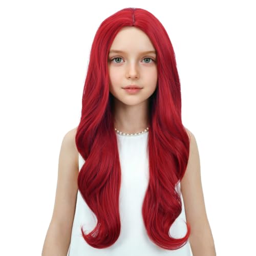 Image of Red Wig Long Red Middle Part Wig Long Wavy Curly Wigs Heat Resistant Synthetic Wigs for Daily Party Use