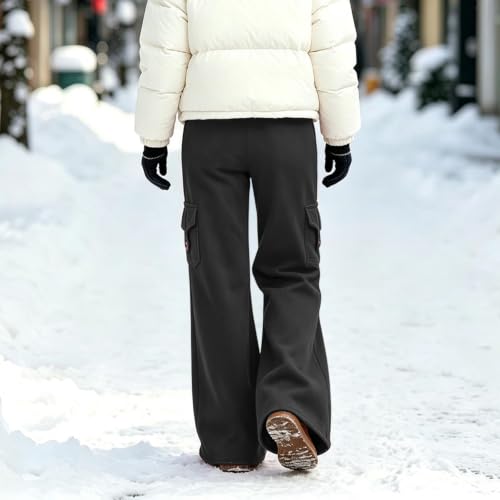 YMADREIG Womens Fleece Lined Sweatpants High Waisted Flare Yoga Pants | Thermal Winter Workout Pants, Soft Sherpa Lining, Drawstring Cargo Pants with Pockets, Flare Leg, Cold Weather Activewear - image 2