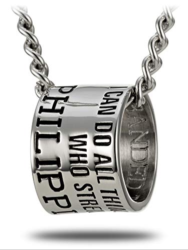 Shields of Strength Men's Stainless Steel Duck Band Necklace Inscribed with Philippians 4:13 Bible Verse for Hunters Christian Gift Scripture Jewelry2