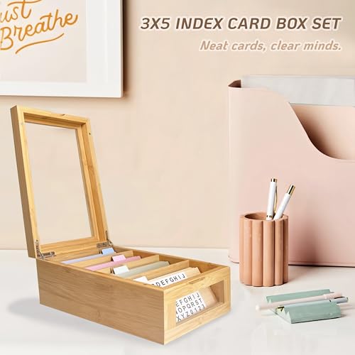 Homie Finds Bamboo Index Card Box Set - 3x5 Index Card Holder with Dividers and Morandi Cards - Wood Recipe Box with Lid (Holds 1200 Cards) — view 6