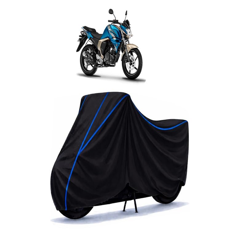 Image of FZ V3 Bike Cover Water Resistant Universal Motorcycle Rain | Heavy Duty UV Protection, Dust, Scratch Indoor Outdoor All Weather with Black Blue Piping Elastic