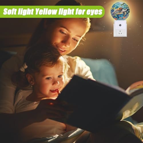 Image of Sea Turtle Night Light,Underwater World Night Lights Plug into Wall for Kitchens Toilets Bedroom Decorative Half Round Nightlight Led Lamp 0.5W Sleep Friendly