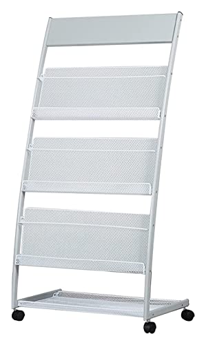 Présentoir à magazines portable blanc à roulettes pour rangement de documents